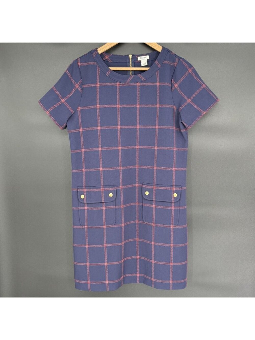 J.Crew Womens Windowpane Plaid Mini Shift Dress 4 Navy Preppy Dark Academia